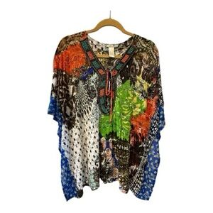 ALBERTO MAKALI Beautiful Multicolor Boho Tunic with beaded accents, XL